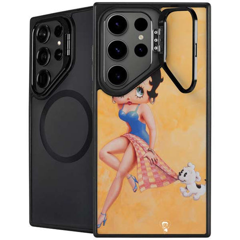 Betty Boop With Puppy Orange Background Galaxy S25 Ultra Kickstand Case